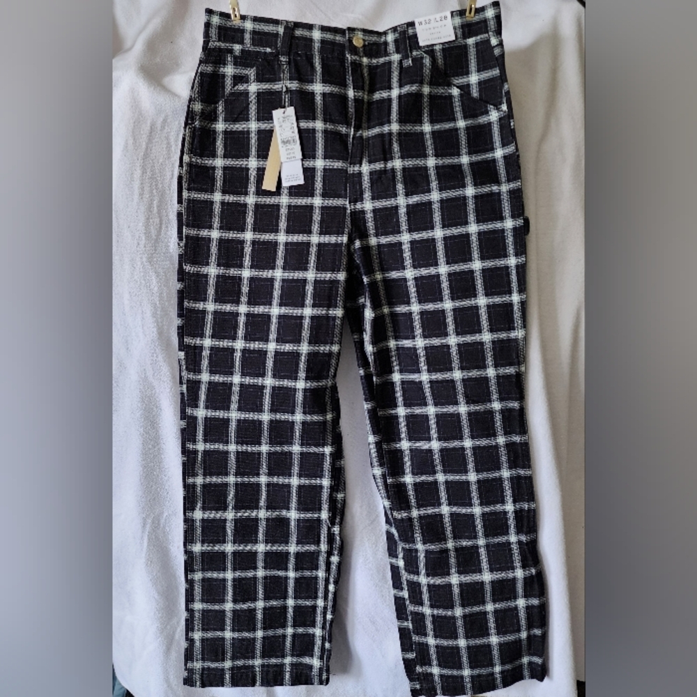 💙 Grunge Plaid Petite Women's Denim Pants - Picture 3 of 6